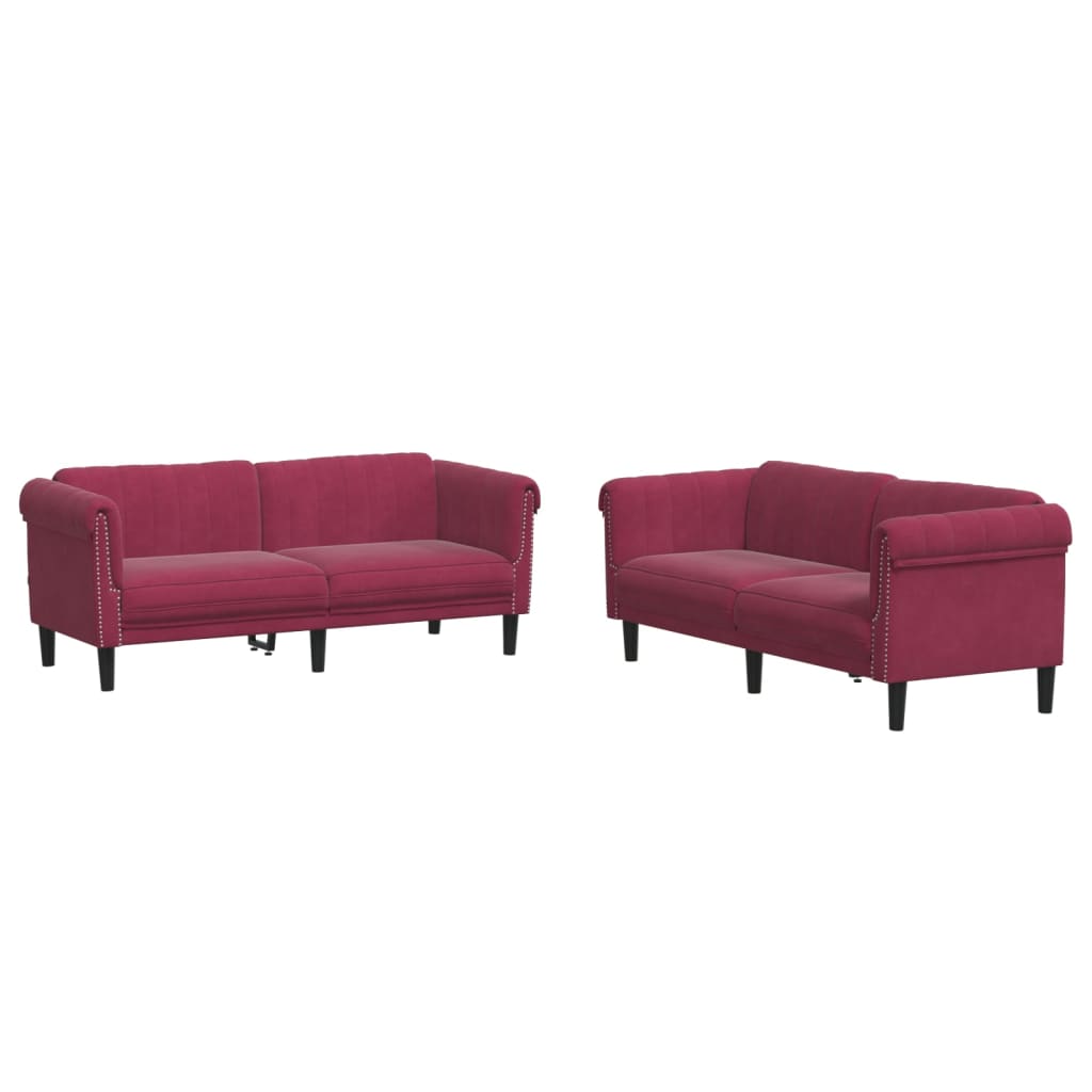 Set di Divani 2 pz Rosso Vino in Velluto