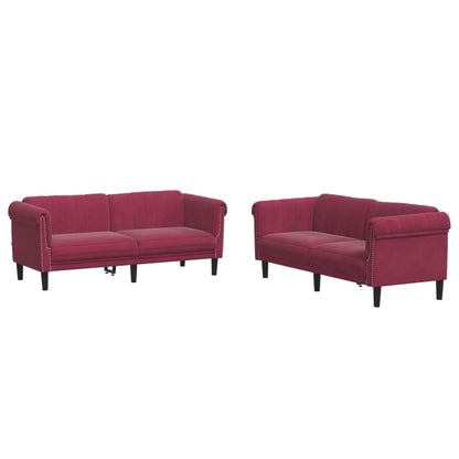Set di Divani 2 pz Rosso Vino in Velluto
