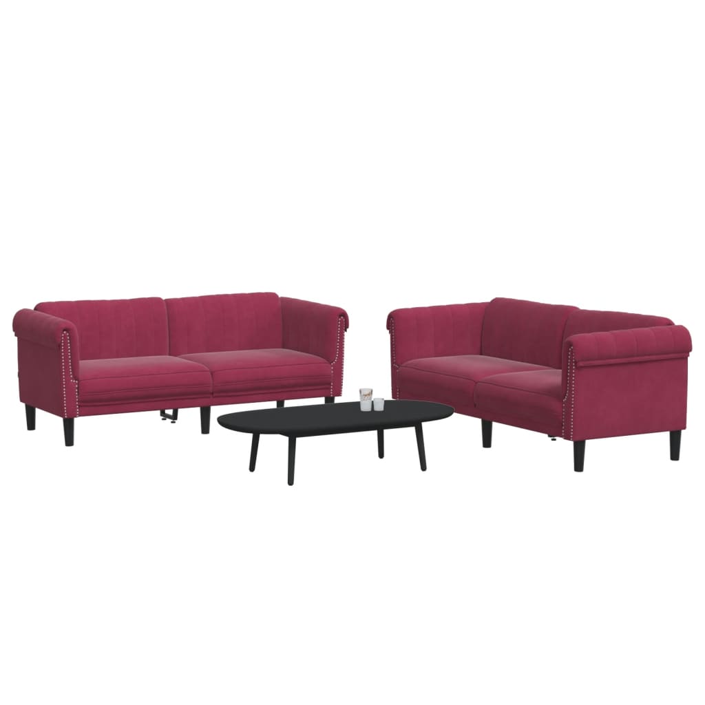 Set di Divani 2 pz Rosso Vino in Velluto