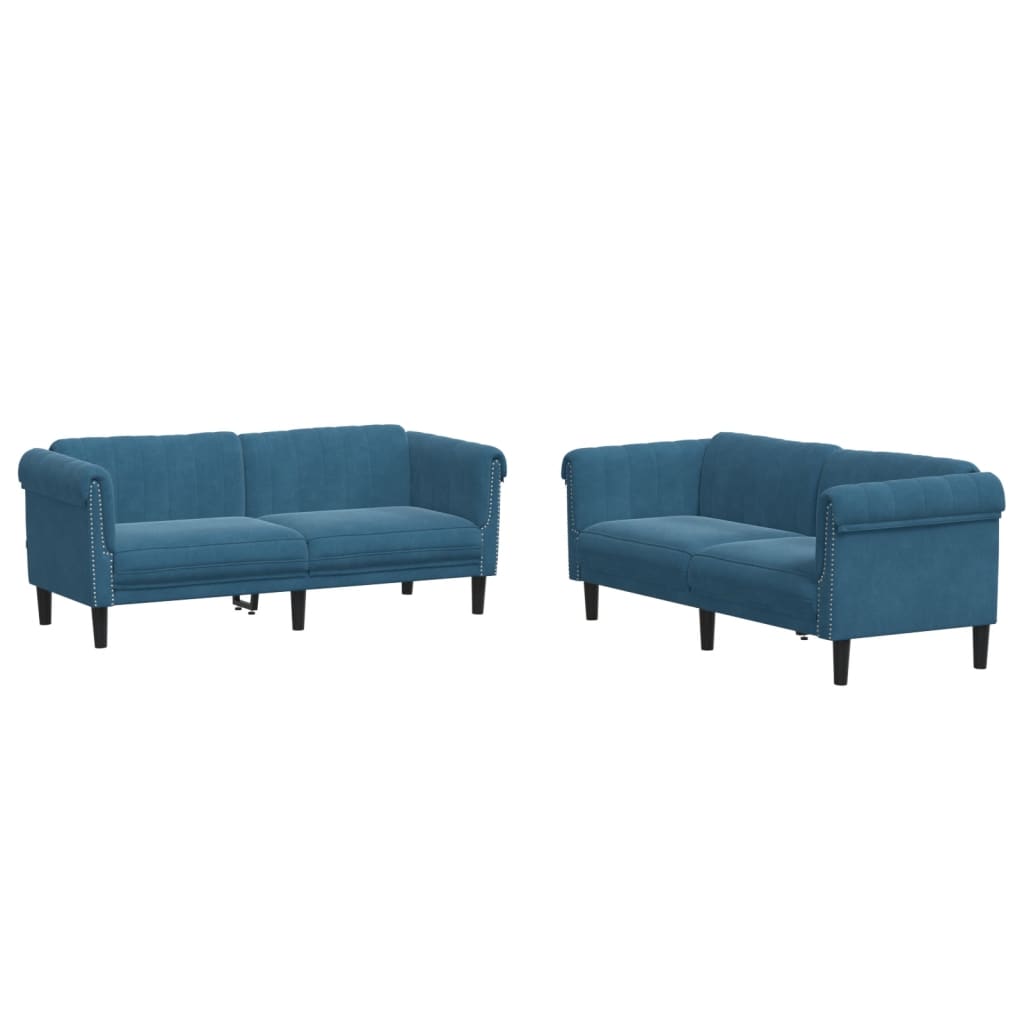 Set di Divani 2 pz Blu in Velluto