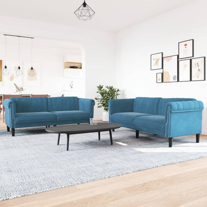 Set di Divani 2 pz Blu in Velluto