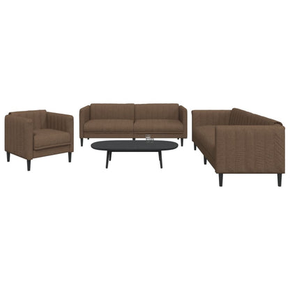 Set di Divani 3 pz Marrone in Tessuto