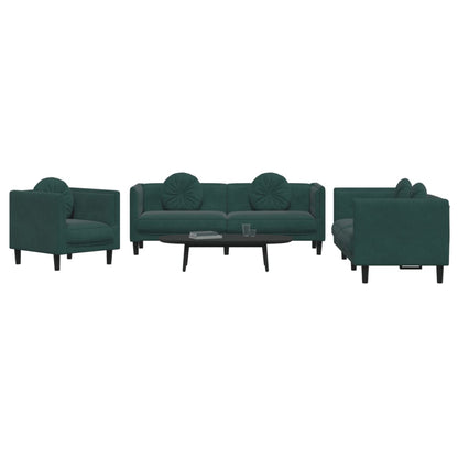 Set di Divani 3 pz con Cuscini Verde scuro in Velluto