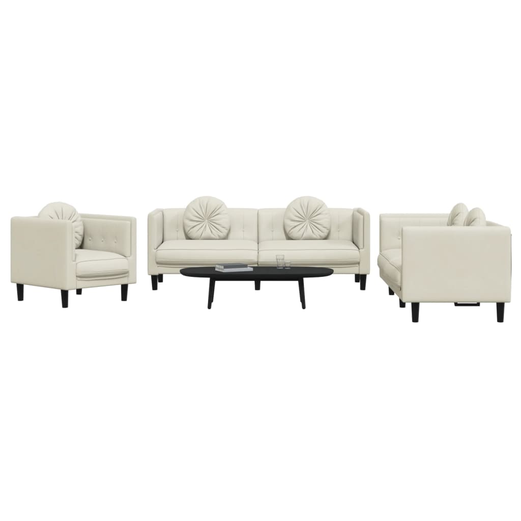 Set di Divani 3 pz con Cuscini Crema in Velluto