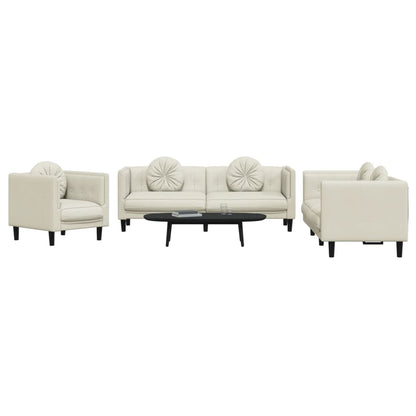 Set di Divani 3 pz con Cuscini Crema in Velluto