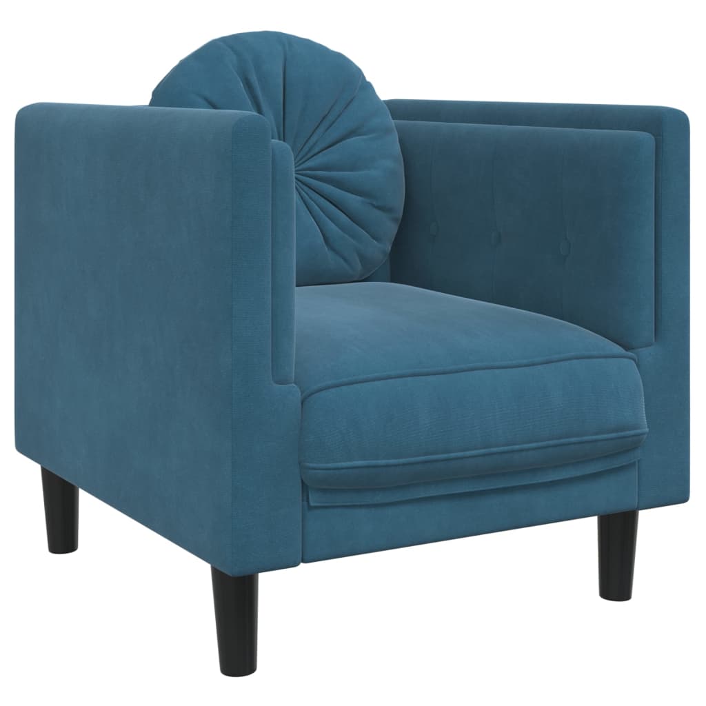 Set di Divani 3 pz con Cuscini Blu in Velluto