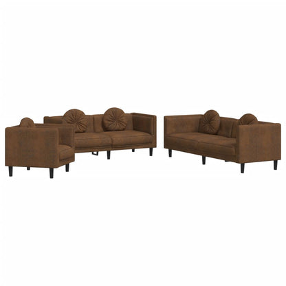 Set di Divani 3 pz con Cuscini Marrone in Velluto