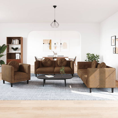 Set di Divani 3 pz con Cuscini Marrone in Velluto