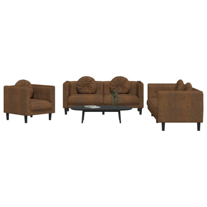 Set di Divani 3 pz con Cuscini Marrone in Velluto