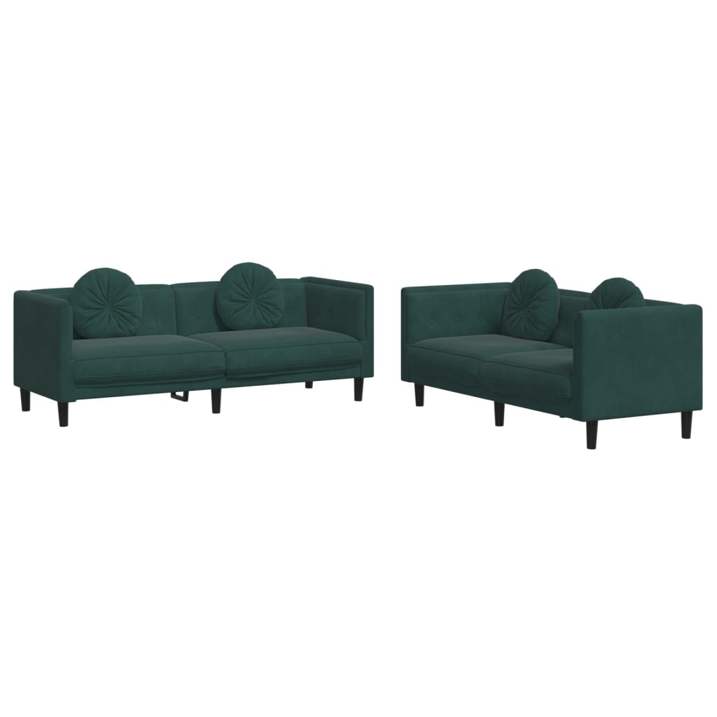 Set di Divani 2 pz con Cuscini Verde scuro in Velluto