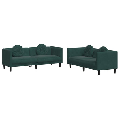 Set di Divani 2 pz con Cuscini Verde scuro in Velluto