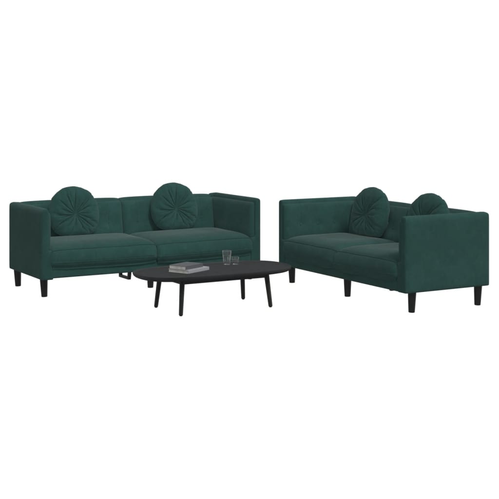 Set di Divani 2 pz con Cuscini Verde scuro in Velluto