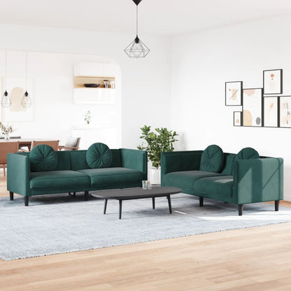 Set di Divani 2 pz con Cuscini Verde scuro in Velluto