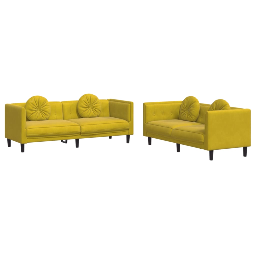 Set di Divani 2 pz con Cuscini giallo in Velluto