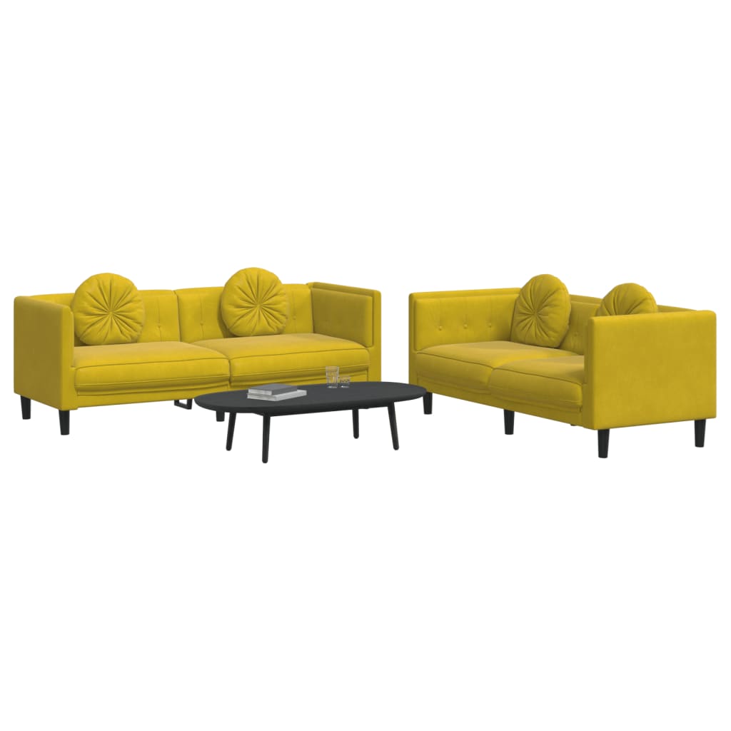 Set di Divani 2 pz con Cuscini giallo in Velluto