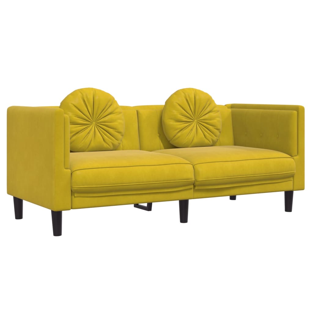 Set di Divani 2 pz con Cuscini giallo in Velluto