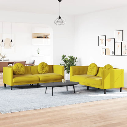 Set di Divani 2 pz con Cuscini giallo in Velluto