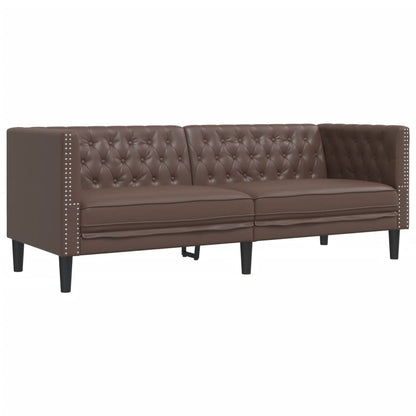 Set Divani Chesterfield 3pz Marrone in Similpelle