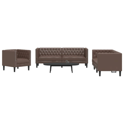 Set Divani Chesterfield 3pz Marrone in Similpelle