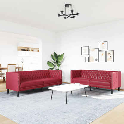 Sei Divani Chesterfield 2 pz Rosso Vino in Similpelle