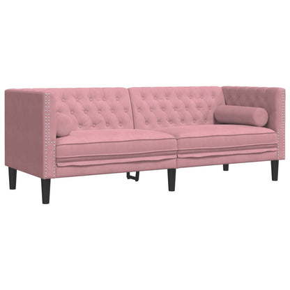 Set Divani Chesterfield 3pz con Cuscini Rosa Velluto