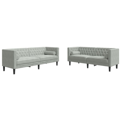 Set Divani Chesterfield 2pz con Cuscini Grigio Chiaro Velluto
