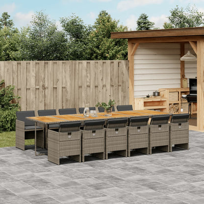 Set da Pranzo da Giardino 13pz con Cuscini Grigio in Polyrattan