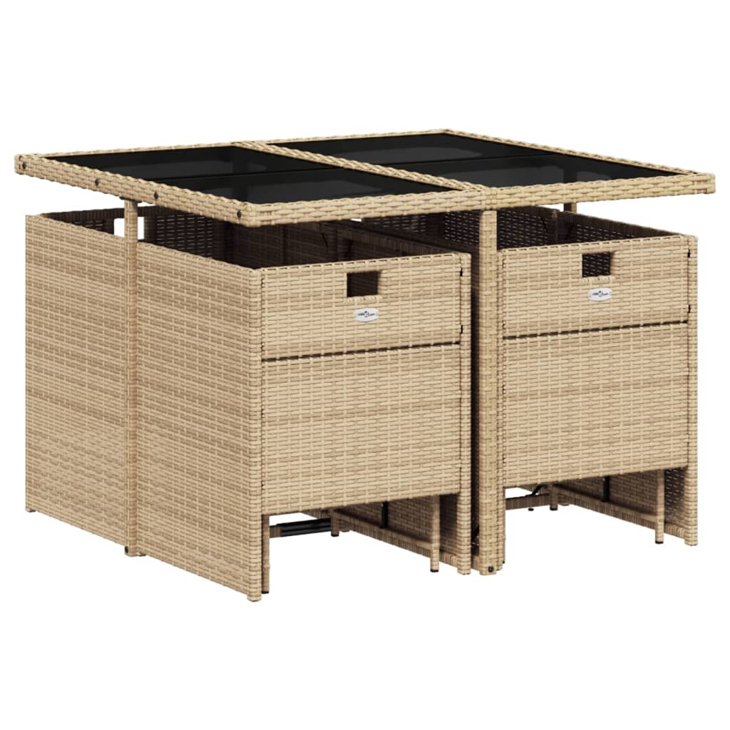 Set Pranzo da Giardino 9 pz con Cuscini Beige Misto Polyrattan