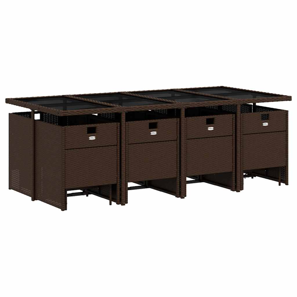 Set da Pranzo da Giardino 13pz con Cuscini Marrone Polyrattan