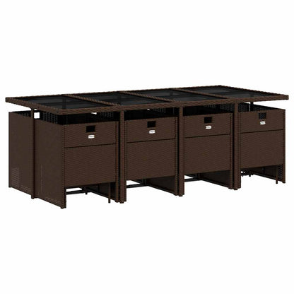 Set da Pranzo da Giardino 13pz con Cuscini Marrone Polyrattan