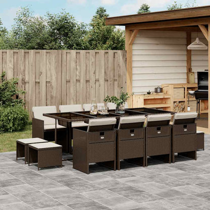 Set da Pranzo da Giardino 13pz con Cuscini Marrone Polyrattan