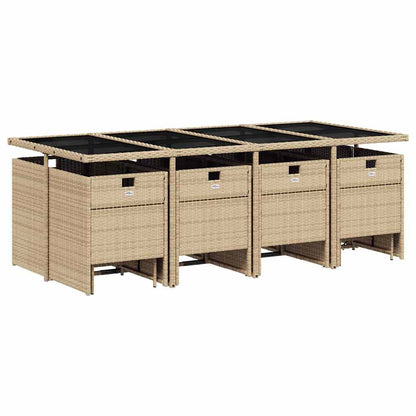 Set da Pranzo da Giardino 13 pz con Cuscini Beige in Polyrattan