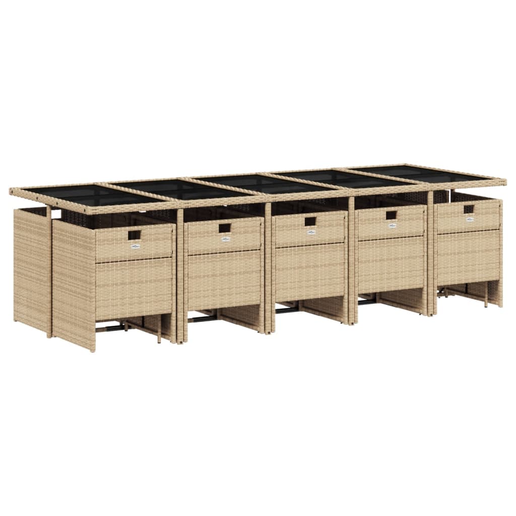 Set Pranzo da Giardino 15 pz con Cuscini Beige Misto Polyrattan
