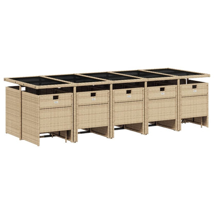 Set Pranzo da Giardino 15 pz con Cuscini Beige Misto Polyrattan