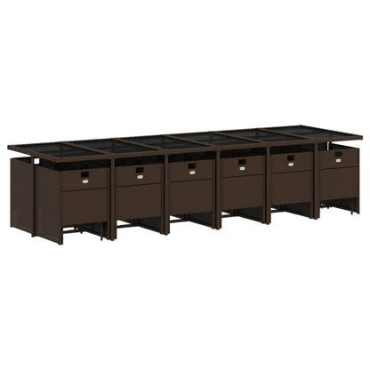 Set da Pranzo da Giardino 17 pz con Cuscini Marrone Polyrattan