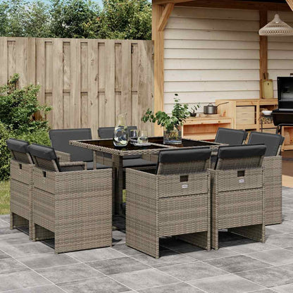 Set da Pranzo da Giardino 9 pz con Cuscini in Polyrattan Grigio