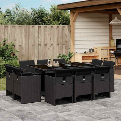 Set da Pranzo da Giardino 11 pz con Cuscini in Polyrattan Nero