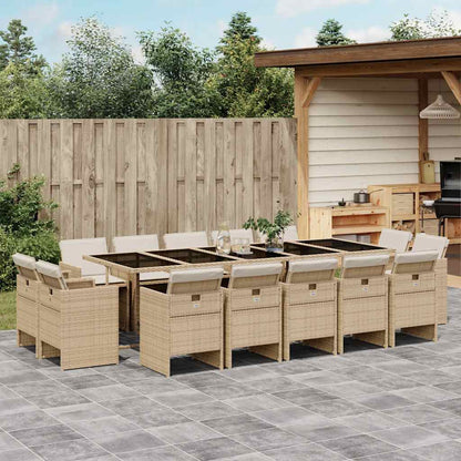 Set da Pranzo da Giardino 15 pz con Cuscini Beige in Polyrattan