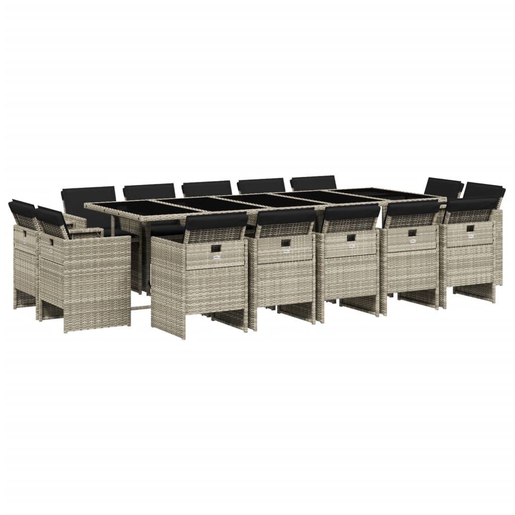 Set da Pranzo da Giardino 15 pz con Cuscini Grigio Polyrattan