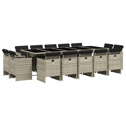 Set da Pranzo da Giardino 15 pz con Cuscini Grigio Polyrattan