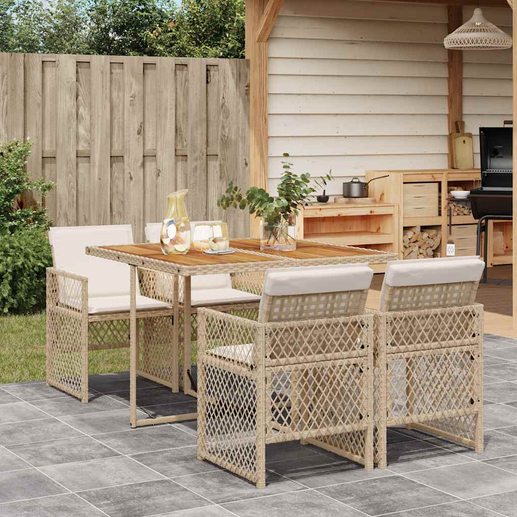 Set da Pranzo da Giardino 5 pz con Cuscini Beige in Polyrattan