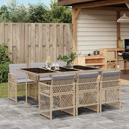 Set da Pranzo da Giardino 7 pz con Cuscini Beige in Polyrattan