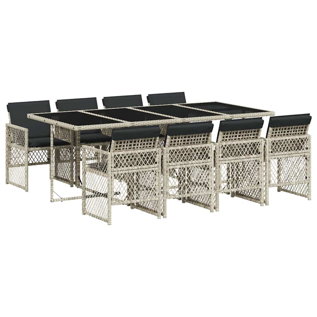 Set Pranzo da Giardino 9pz con Cuscini Grigio Chiaro Polyrattan