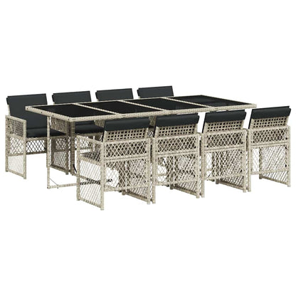 Set Pranzo da Giardino 9pz con Cuscini Grigio Chiaro Polyrattan
