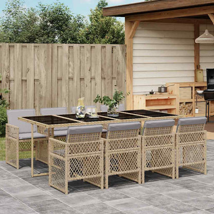 Set da Pranzo da Giardino 9 pz con Cuscini Beige in Polyrattan