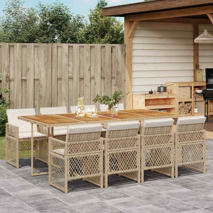 Set da Pranzo da Giardino 9 pz con Cuscini Beige in Polyrattan