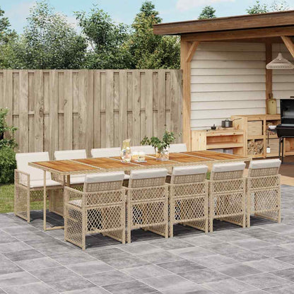 Set da Pranzo da Giardino 11 pz con Cuscini Beige in Polyrattan