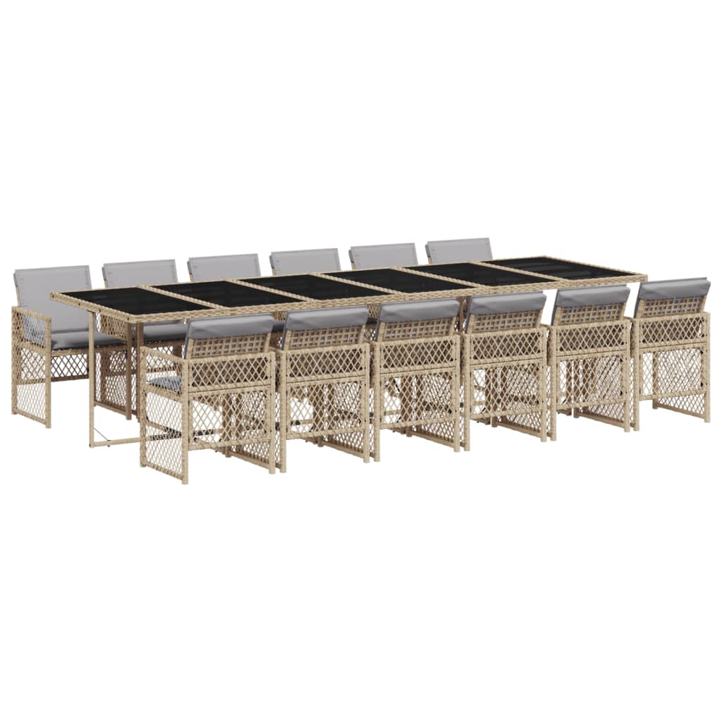 Set da Pranzo da Giardino 13 pz con Cuscini Beige in Polyrattan