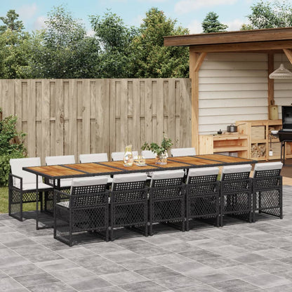 Set da Pranzo da Giardino 13pz con Cuscini Nero in Polyrattan