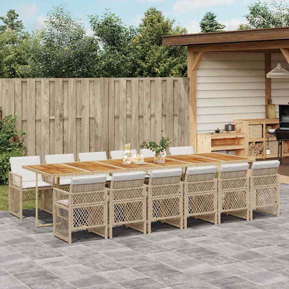 Set da Pranzo da Giardino 13 pz con Cuscini Beige in Polyrattan